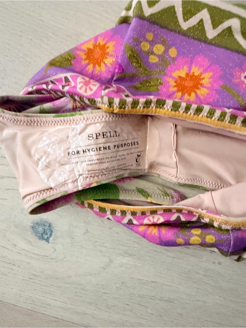 NWOT Spell Goldie Shimmer Pink Floral High-Waist Bikini Bottoms size M - Picture 7 of 7
